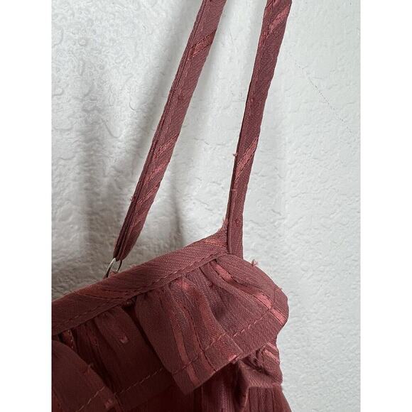 Arula Chiffon Ruffled Midi Dress Size A 1X Metallic Stripe Rose - Picture 6 of 8